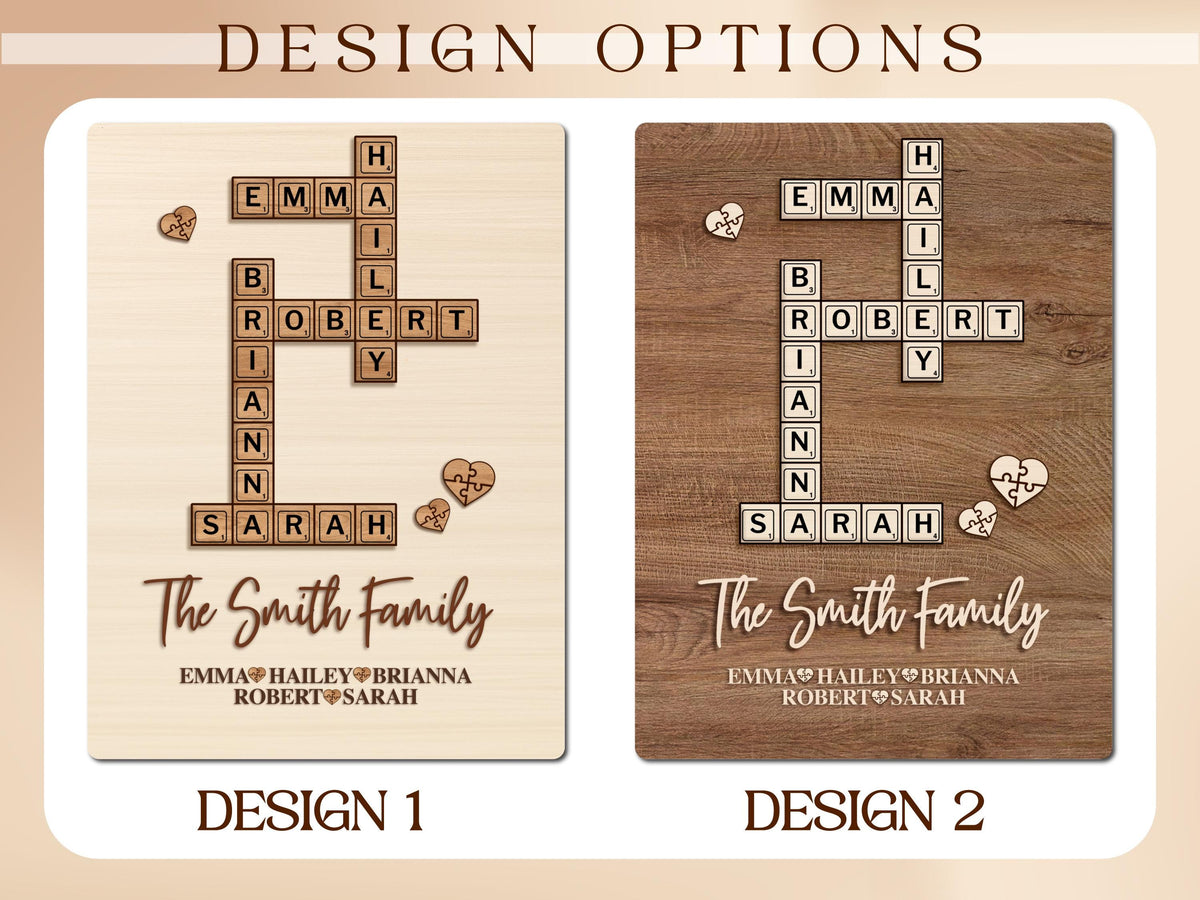 Personalized Family Name Puzzle Sign: Custom Wood Crossword, Grandparent Gift