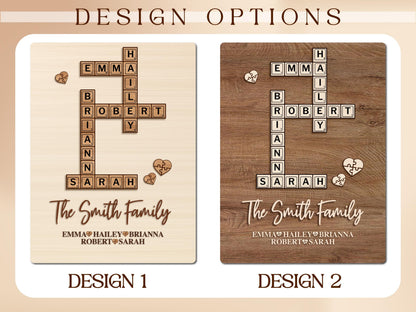 Personalized Family Name Puzzle Sign: Custom Wood Crossword, Grandparent Gift