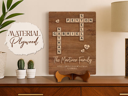 Personalized Family Name Puzzle Sign: Custom Wood Crossword, Grandparent Gift