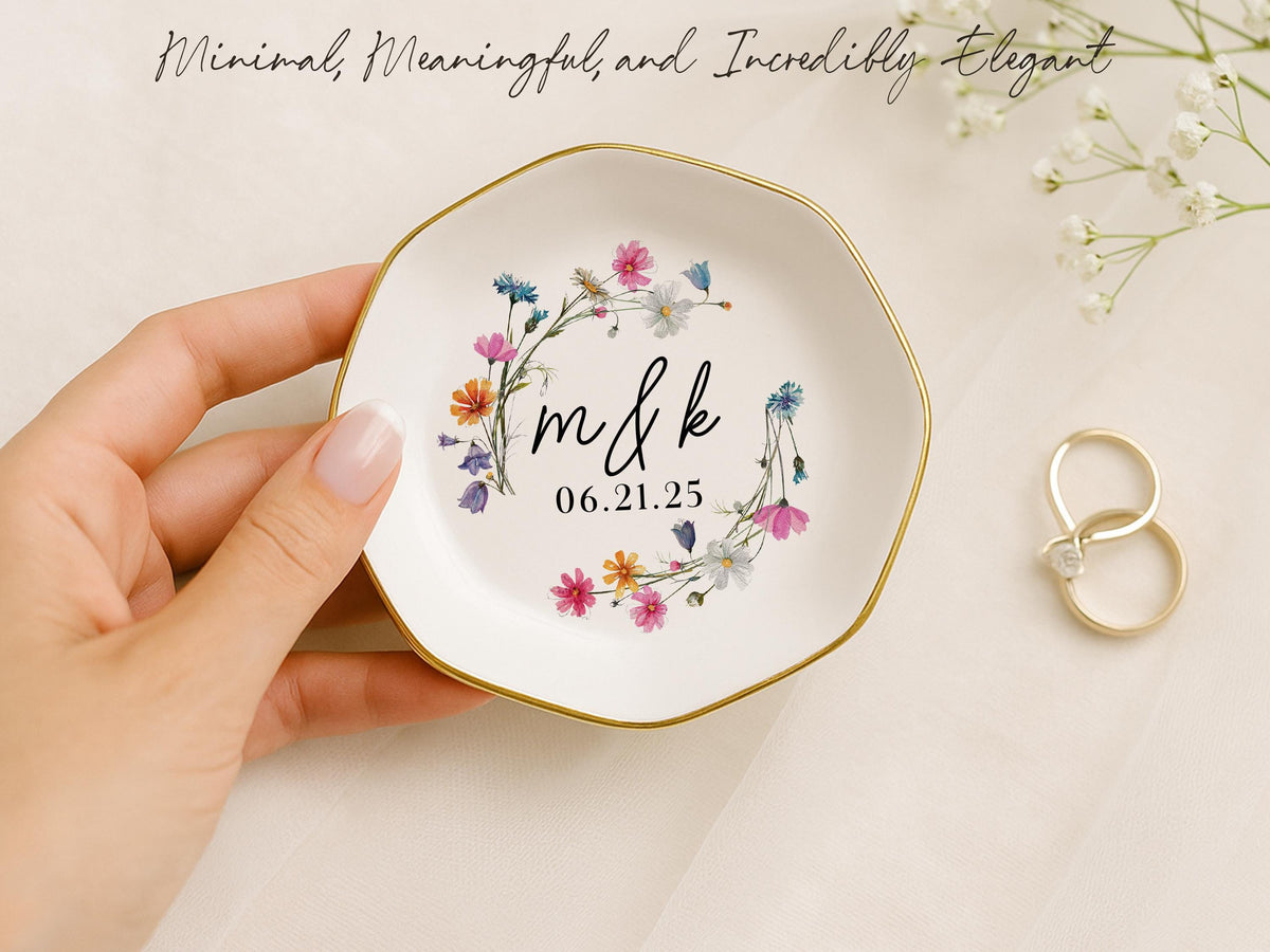 Engagement Ring Dish, Personalized Wedding Ring Dish, Initials Heart Date Ring Dish, Gift For Bride and Groom, Wedding Gift, Bridal Shower