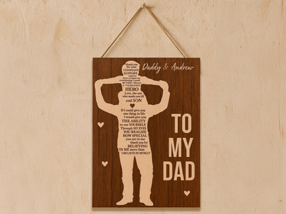 Custom Dad Gift from Daughter or Son – Personalized Wood Plaque – Father's Day Gift for Him – To My Dad Sign Keepsake, Personalized Gift