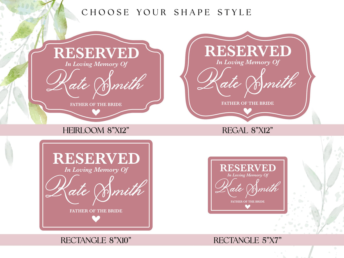 Reserved Memorial Chair Sign for Wedding, In Loving Memory of Loved One, Custom Name & Role, Personalized Memorial Plaque, Reserved Seat