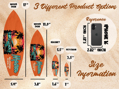 Custom Surf Gift for Surf Lover Gift, Surf Sign Gift for Surfers, Surf Board Keychain Gift, Surfing Gift Surf Board Magnet Surf Board Decor