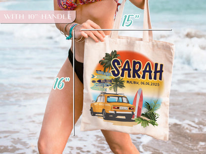 Beach Tote Bag for Girls, Custom Beach Bag, Bridesmaid Gift Bag, Bachelorette Gifts for Bridesmaid, Natural Canvas Tote Bag, Custom Tote Bag