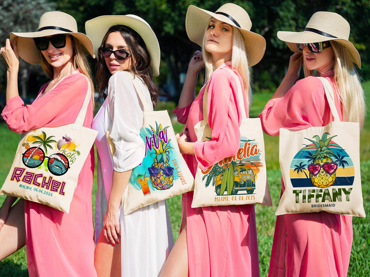 Beach Tote Bag for Girls, Custom Beach Bag, Bridesmaid Gift Bag, Bachelorette Gifts for Bridesmaid, Natural Canvas Tote Bag, Custom Tote Bag