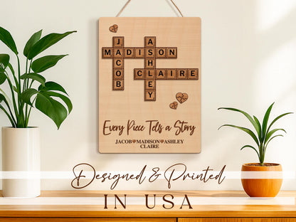Personalized Family Name Puzzle Sign: Custom Wood Crossword, Grandparent Gift