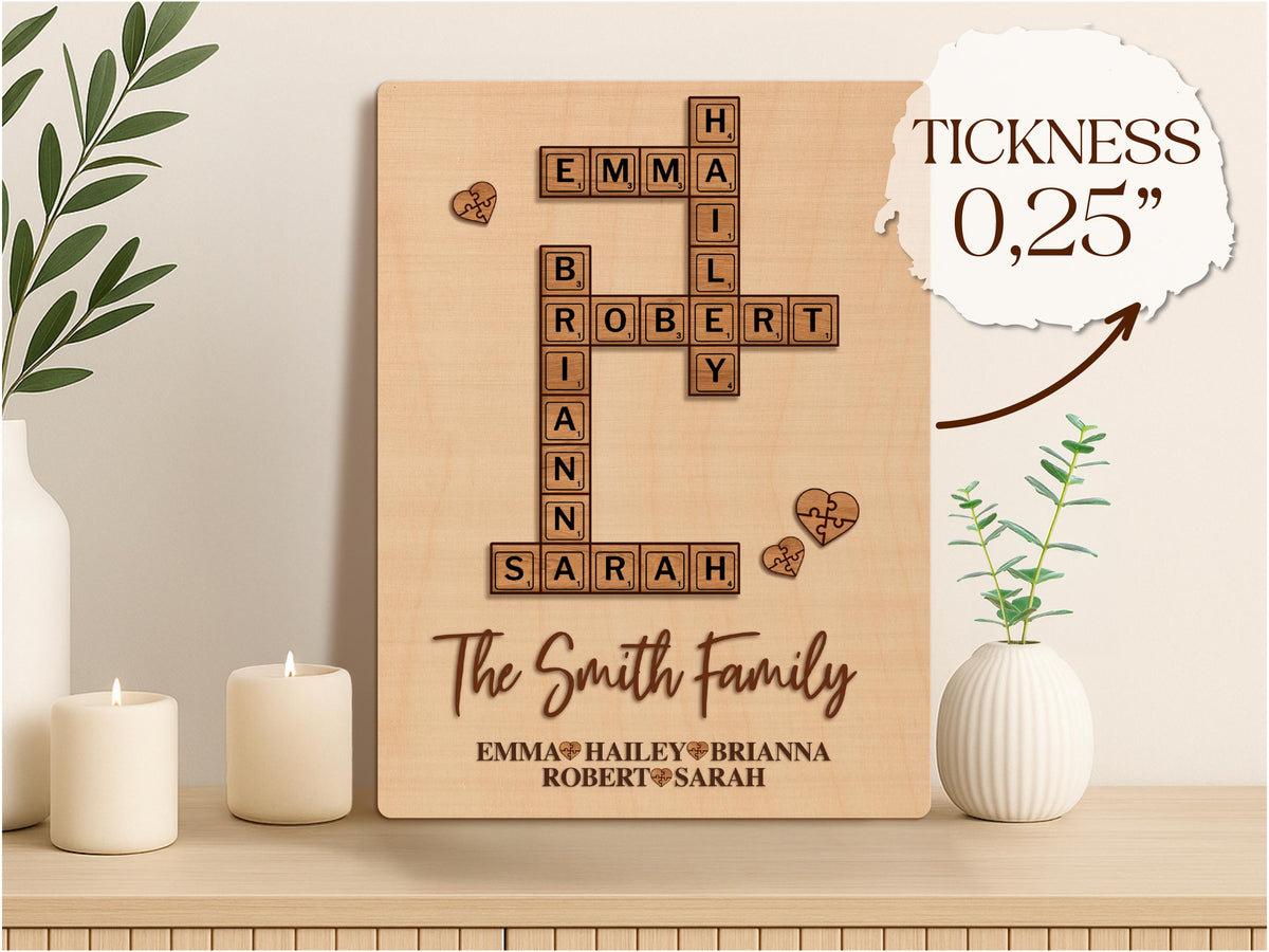 Personalized Family Name Puzzle Sign: Custom Wood Crossword, Grandparent Gift