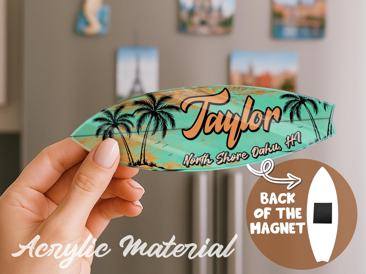 Custom Surf Gift for Surf Lover Gift, Surf Sign Gift for Surfers, Surf Board Keychain Gift, Surfing Gift Surf Board Magnet Surf Board Decor