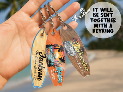 Custom Surf Gift for Surf Lover Gift, Surf Sign Gift for Surfers, Surf Board Keychain Gift, Surfing Gift Surf Board Magnet Surf Board Decor