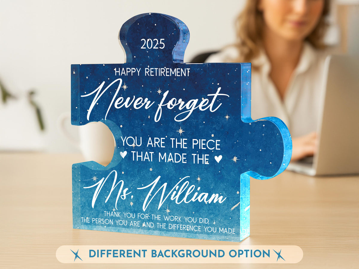 Personalized Retirement Gift Acrylic Puzzle Sign – Custom Name Puzzle Plaque for Teacher, Boss, Coworker, Nurse, Employee Farewell Keepsake