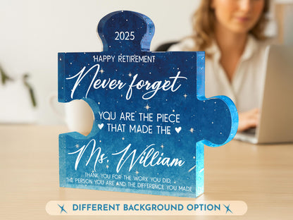 Personalized Retirement Gift Acrylic Puzzle Sign – Custom Name Puzzle Plaque for Teacher, Boss, Coworker, Nurse, Employee Farewell Keepsake