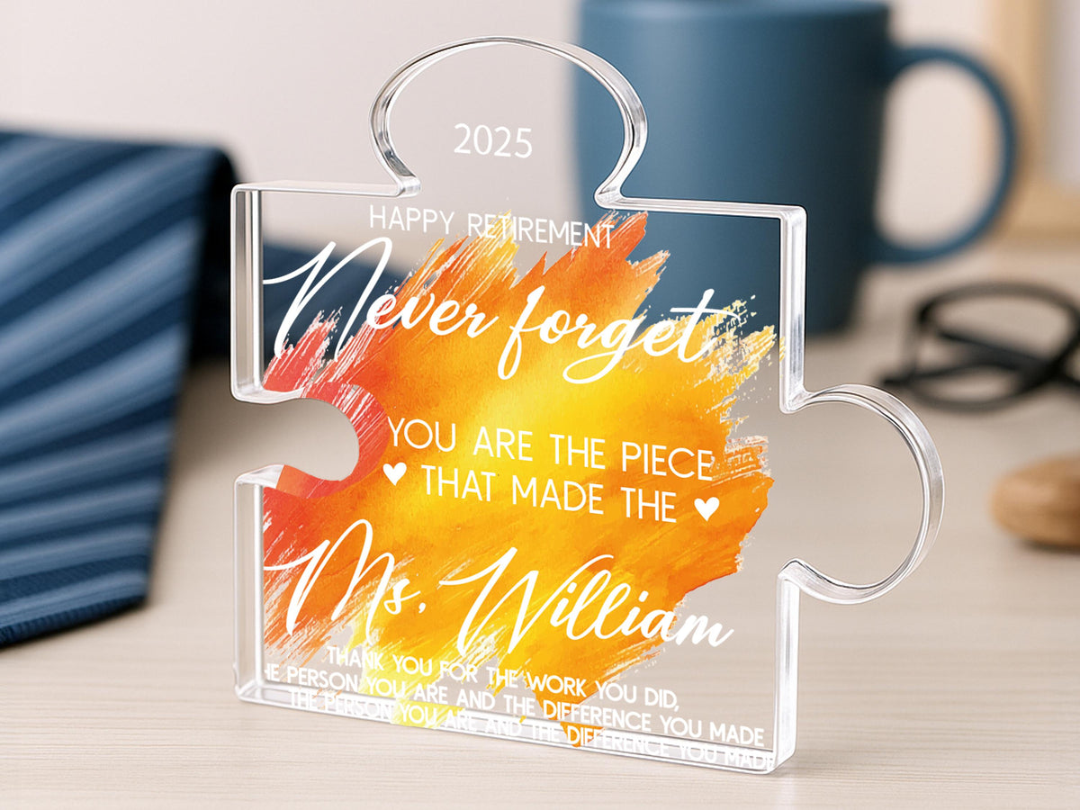 Personalized Retirement Gift Acrylic Puzzle Sign – Custom Name Puzzle Plaque for Teacher, Boss, Coworker, Nurse, Employee Farewell Keepsake