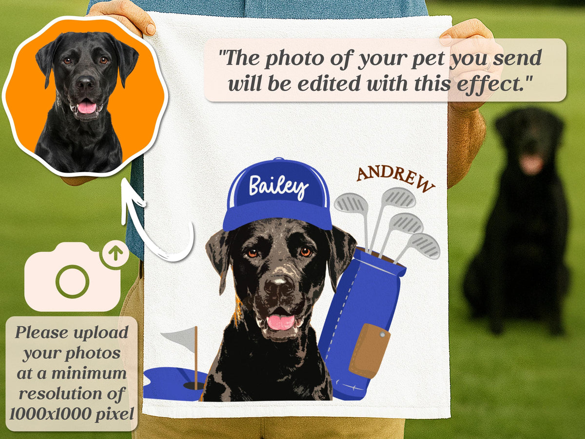 Custom Pet Golf Towel with Pet Photo, Personalized Dog Towels, Custom Cat Golf Towels, Dog Face Photo Golf Towel, Golf Lover Gifts for Dad