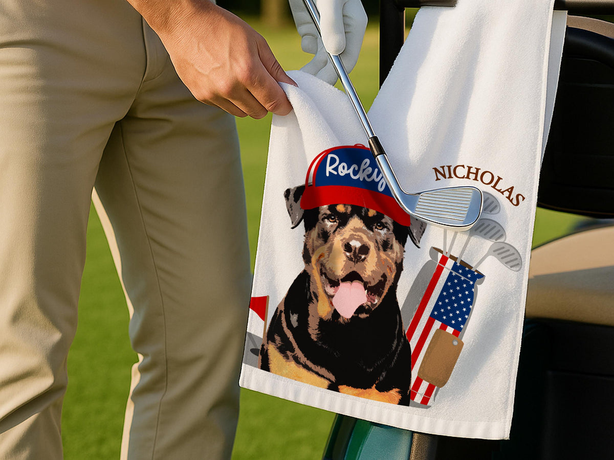 Custom Pet Golf Towel with Pet Photo, Personalized Dog Towels, Custom Cat Golf Towels, Dog Face Photo Golf Towel, Golf Lover Gifts for Dad