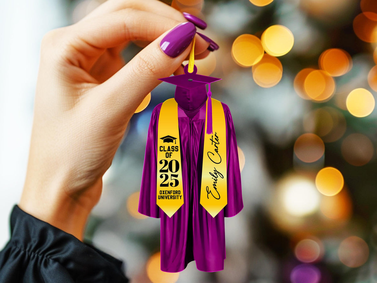 Class Of 2026 Graduation Ornament, Personalized Cap & Gown Keepsake with Name, College, Custom High School Graduation Gift, New Graduate
