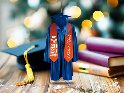 Class Of 2026 Graduation Ornament, Personalized Cap & Gown Keepsake with Name, College, Custom High School Graduation Gift, New Graduate