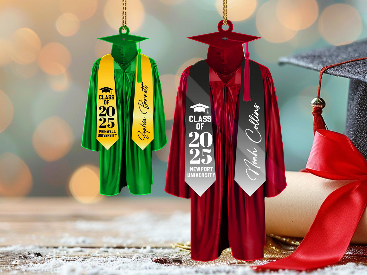 Class Of 2026 Graduation Ornament, Personalized Cap & Gown Keepsake with Name, College, Custom High School Graduation Gift, New Graduate