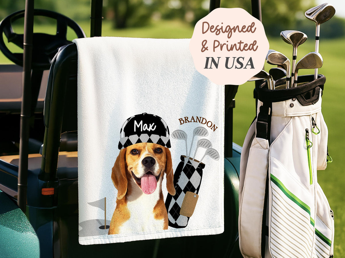 Custom Pet Golf Towel with Pet Photo, Personalized Dog Towels, Custom Cat Golf Towels, Dog Face Photo Golf Towel, Golf Lover Gifts for Dad