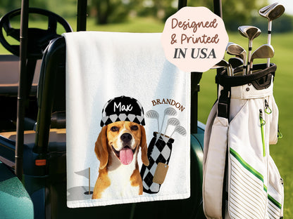 Custom Pet Golf Towel with Pet Photo, Personalized Dog Towels, Custom Cat Golf Towels, Dog Face Photo Golf Towel, Golf Lover Gifts for Dad