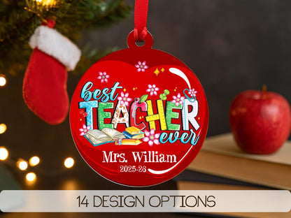 Personalized Teacher Ornament, Best Teacher Ever, Custom Name Christmas Keepsake, End of Year, Preschool Teacher, Holiday Gift, Thank You