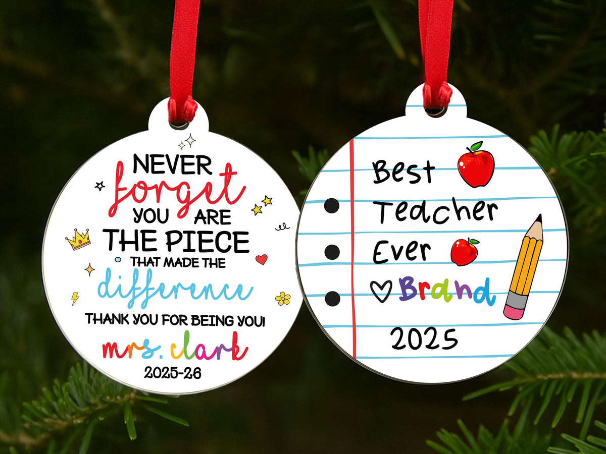 Personalized Teacher Ornament, Best Teacher Ever, Custom Name Christmas Keepsake, End of Year, Preschool Teacher, Holiday Gift, Thank You