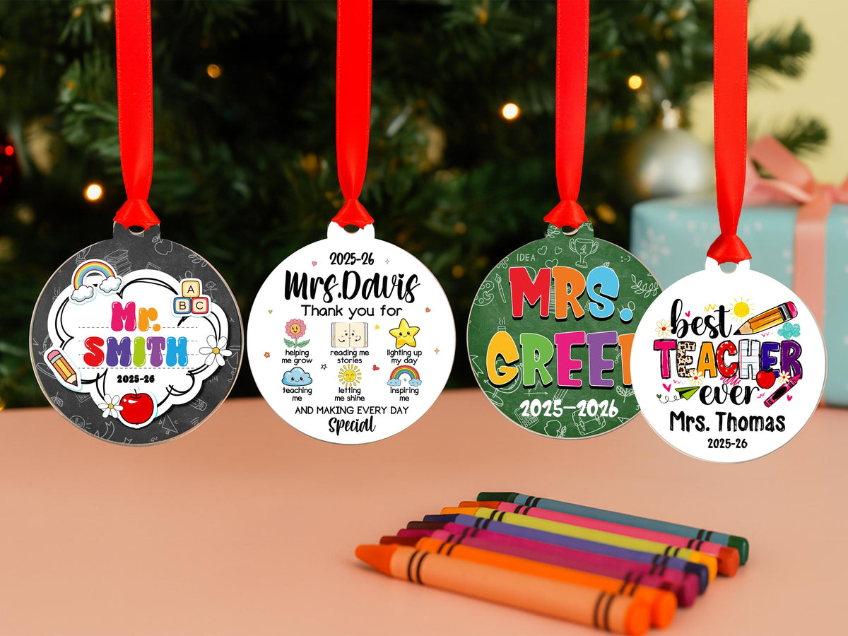 Personalized Teacher Ornament, Best Teacher Ever, Custom Name Christmas Keepsake, End of Year, Preschool Teacher, Holiday Gift, Thank You