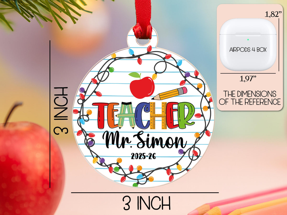 Personalized Teacher Ornament, Best Teacher Ever, Custom Name Christmas Keepsake, End of Year, Preschool Teacher, Holiday Gift, Thank You
