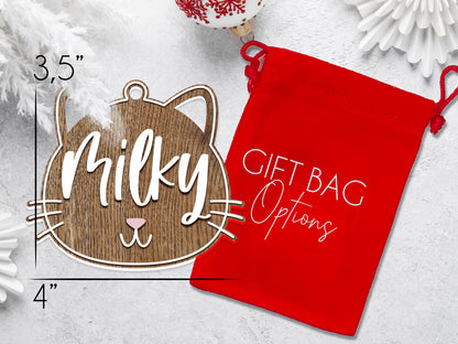 Custom Cat Name Ornament, Personalized Pet Ornament for Christmas, Cat Lovers Gift, Holiday Stocking Tag, Cat Owner Gift for Xmas, Adoption