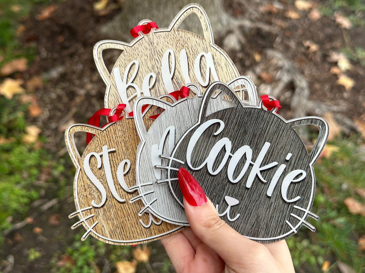 Custom Cat Name Ornament, Personalized Pet Ornament for Christmas, Cat Lovers Gift, Holiday Stocking Tag, Cat Owner Gift for Xmas, Adoption