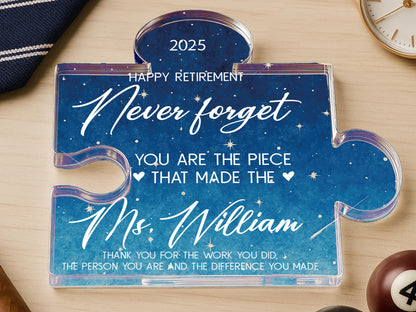 Personalized Retirement Gift Acrylic Puzzle Sign – Custom Name Puzzle Plaque for Teacher, Boss, Coworker, Nurse, Employee Farewell Keepsake