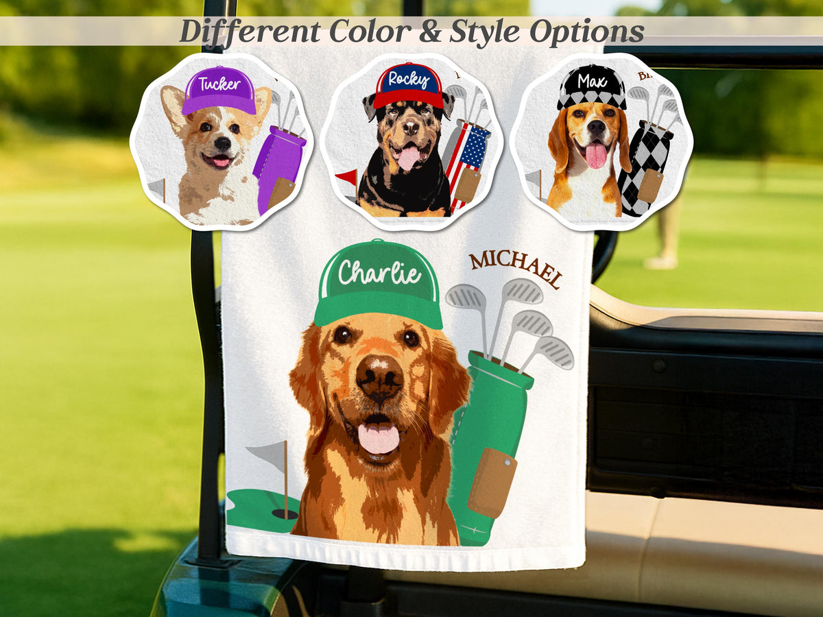 Custom Pet Golf Towel with Pet Photo, Personalized Dog Towels, Custom Cat Golf Towels, Dog Face Photo Golf Towel, Golf Lover Gifts for Dad