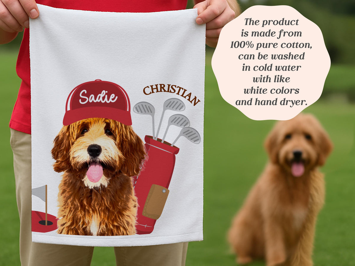 Custom Pet Golf Towel with Pet Photo, Personalized Dog Towels, Custom Cat Golf Towels, Dog Face Photo Golf Towel, Golf Lover Gifts for Dad