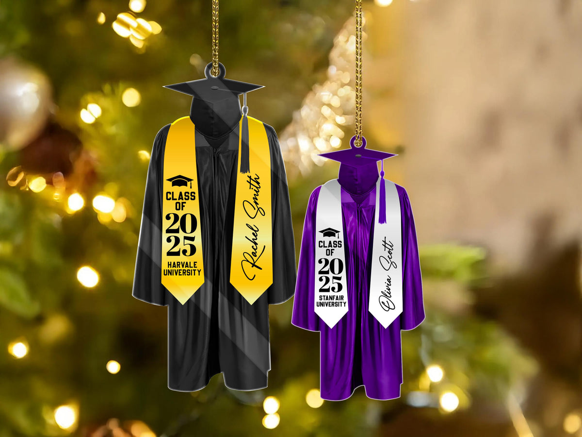 Class Of 2026 Graduation Ornament, Personalized Cap & Gown Keepsake with Name, College, Custom High School Graduation Gift, New Graduate
