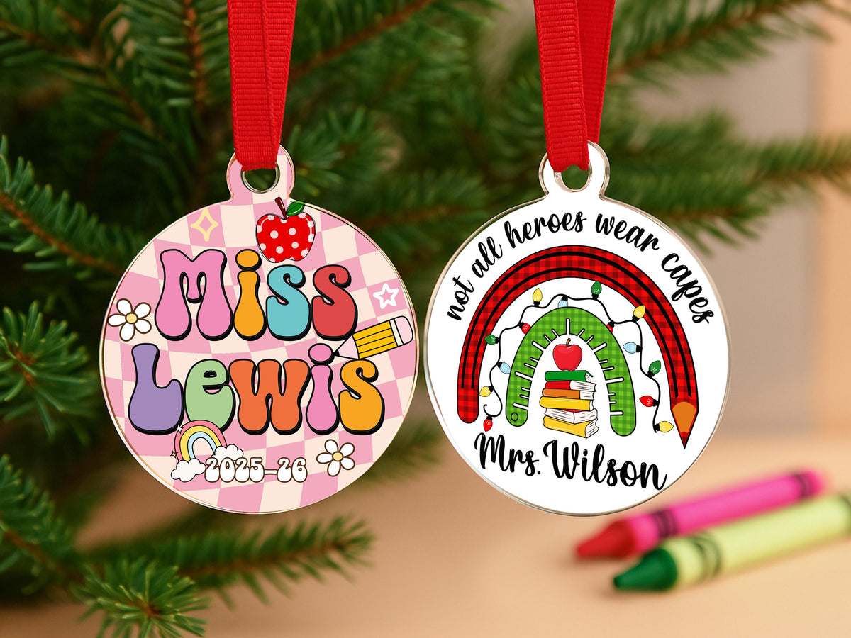 Personalized Teacher Ornament, Best Teacher Ever, Custom Name Christmas Keepsake, End of Year, Preschool Teacher, Holiday Gift, Thank You