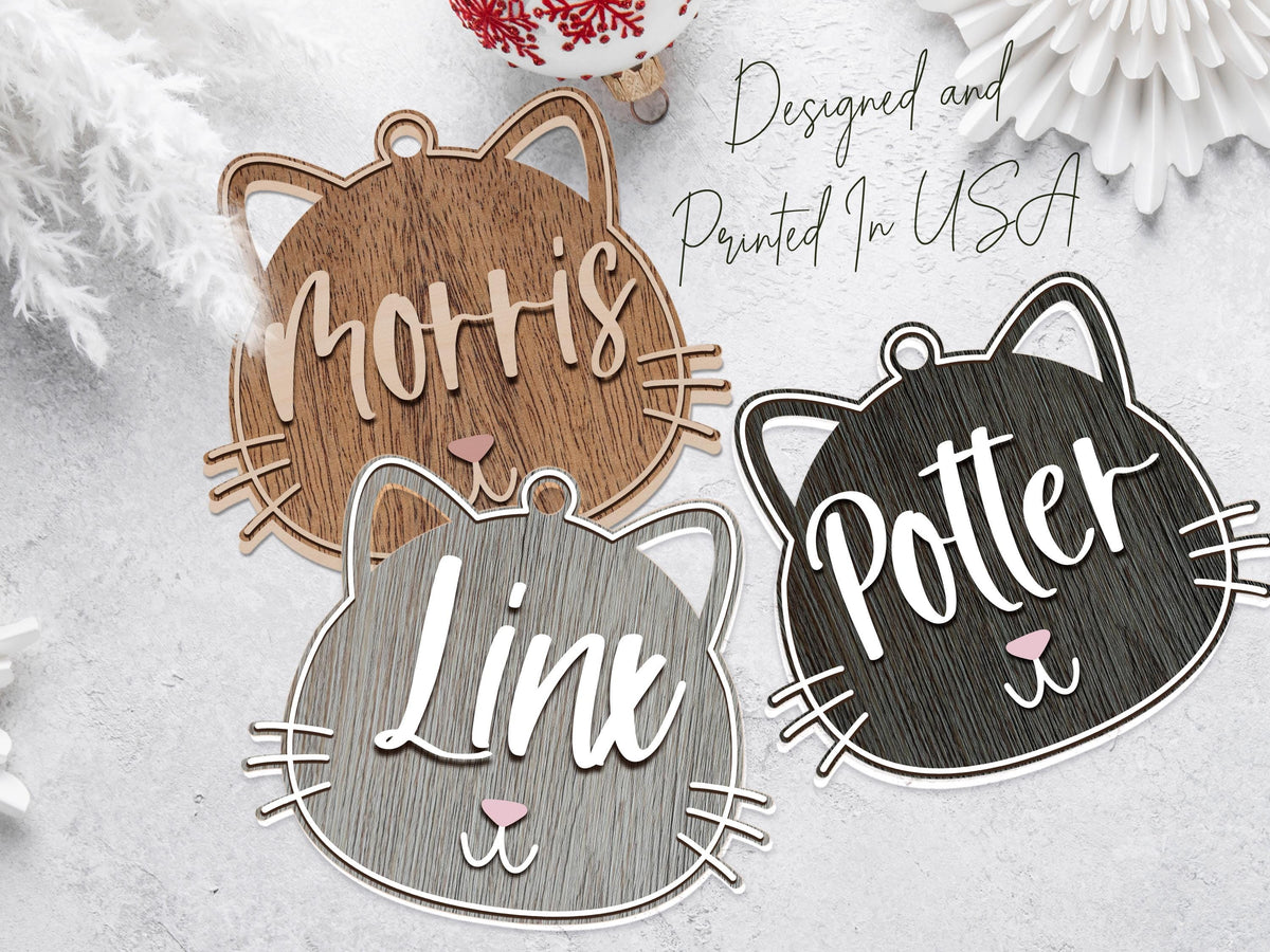 Custom Cat Name Ornament, Personalized Pet Ornament for Christmas, Cat Lovers Gift, Holiday Stocking Tag, Cat Owner Gift for Xmas, Adoption