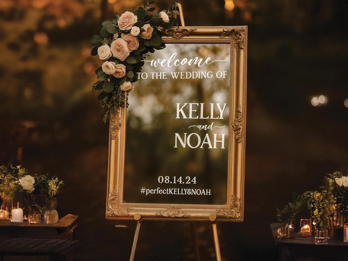 Welcome Wedding Sign, Vinyl Mirror Decal, Custom Wedding Decor, Welcome Engagement Party Mirror Decal for Wedding, Reception Welcome Sign