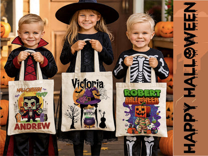 Personalized Trick or Treat Bag, Halloween Tote Bag Personalized, Custom Halloween Treat Bag, Halloween Gift for Kids