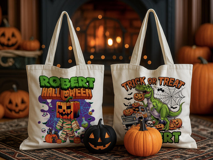 Personalized Trick or Treat Bag, Halloween Tote Bag Personalized, Custom Halloween Treat Bag, Halloween Gift for Kids