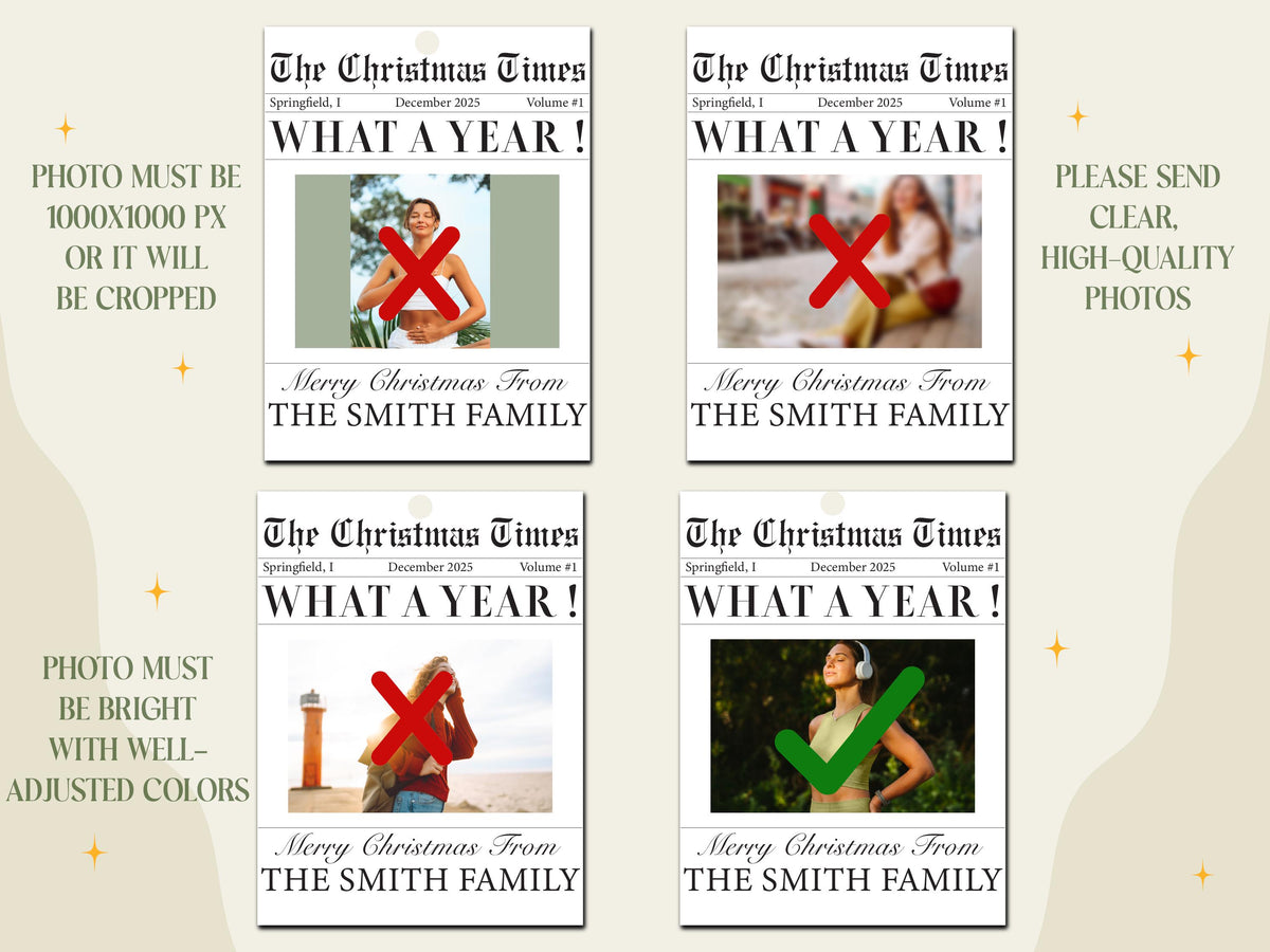 Custom Family Christmas Photo Ornament for Family Keepsake Gift, The Christmas Times What A Year Newspaper Ornament; Clear Acrylic 3"x4"