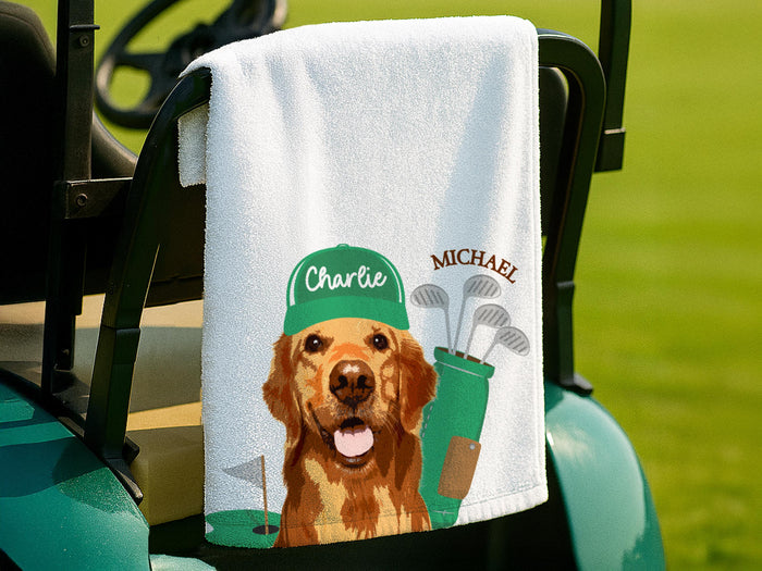 Custom Pet Golf Towel with Pet Photo, Personalized Dog Towels, Custom Cat Golf Towels, Dog Face Photo Golf Towel, Golf Lover Gifts for Dad