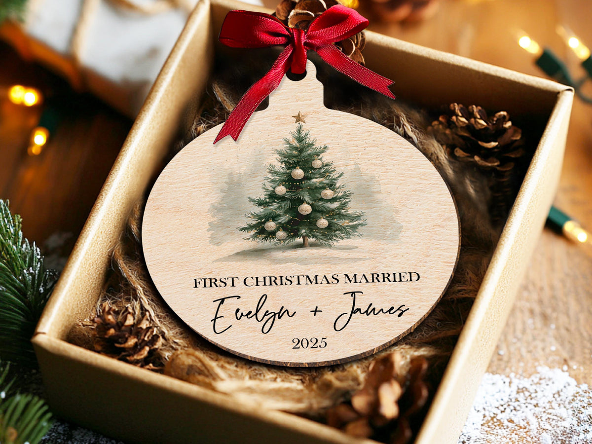 First Christmas Married Ornament For Christmas Tree Decoration, Personalized Wedding Gift for Newlywed Gift, Our First Christmas Ornament