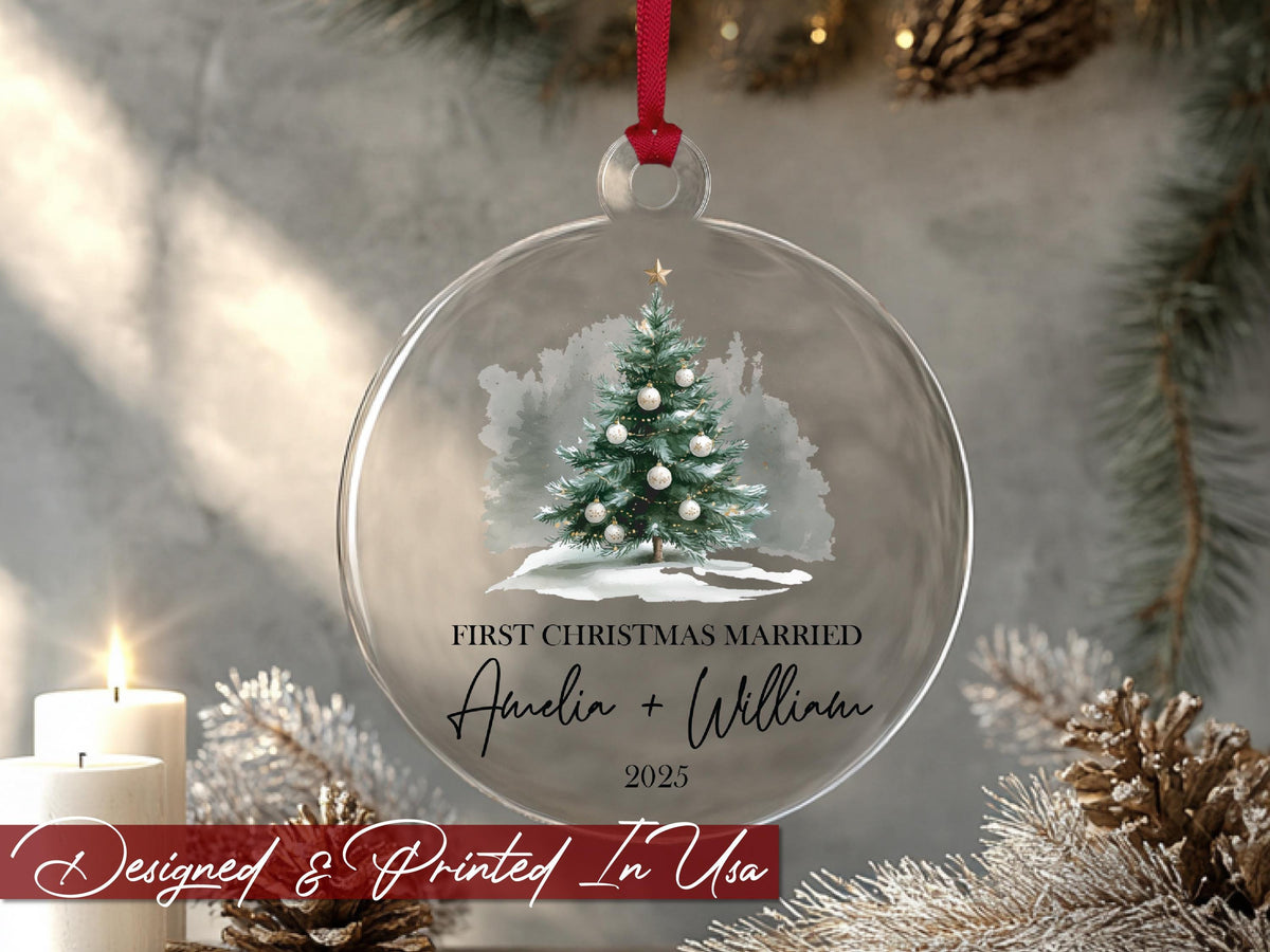 First Christmas Married Ornament For Christmas Tree Decoration, Personalized Wedding Gift for Newlywed Gift, Our First Christmas Ornament