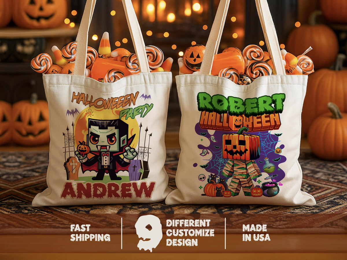 Personalized Halloween Trick-or-Treat Bag: Custom Cotton Canvas Tote