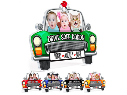 Photo Dad Ornament for Christmas, Custom Kids Picture Acrylic Ornament, Personalized Car Accessories for Dad, Photo Car Hanging Gift for Dad