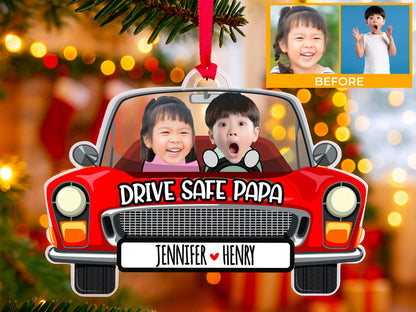 Photo Dad Ornament for Christmas, Custom Kids Picture Acrylic Ornament, Personalized Car Accessories for Dad, Photo Car Hanging Gift for Dad