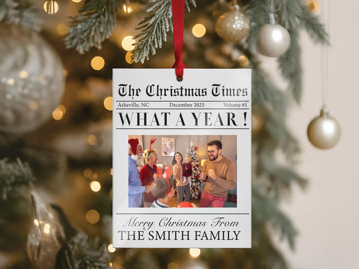 Custom Family Christmas Photo Ornament for Family Keepsake Gift, The Christmas Times What A Year Newspaper Ornament, Clear Acrylic 3"x4"