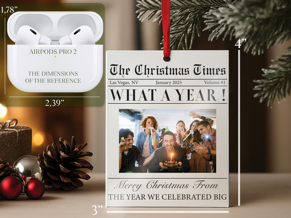 Custom Family Christmas Photo Ornament for Family Keepsake Gift, The Christmas Times What A Year Newspaper Ornament; Clear Acrylic 3"x4"