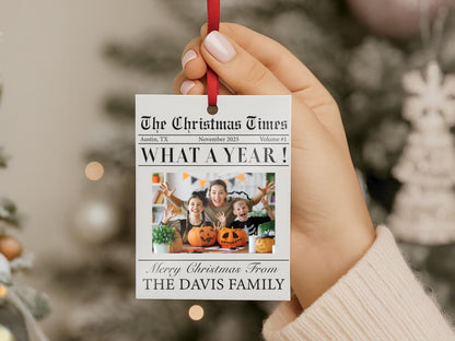 Custom Family Christmas Photo Ornament for Family Keepsake Gift, The Christmas Times What A Year Newspaper Ornament; Clear Acrylic 3"x4"