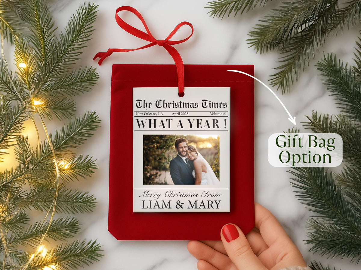 Custom Family Christmas Photo Ornament for Family Keepsake Gift, The Christmas Times What A Year Newspaper Ornament; Clear Acrylic 3"x4"
