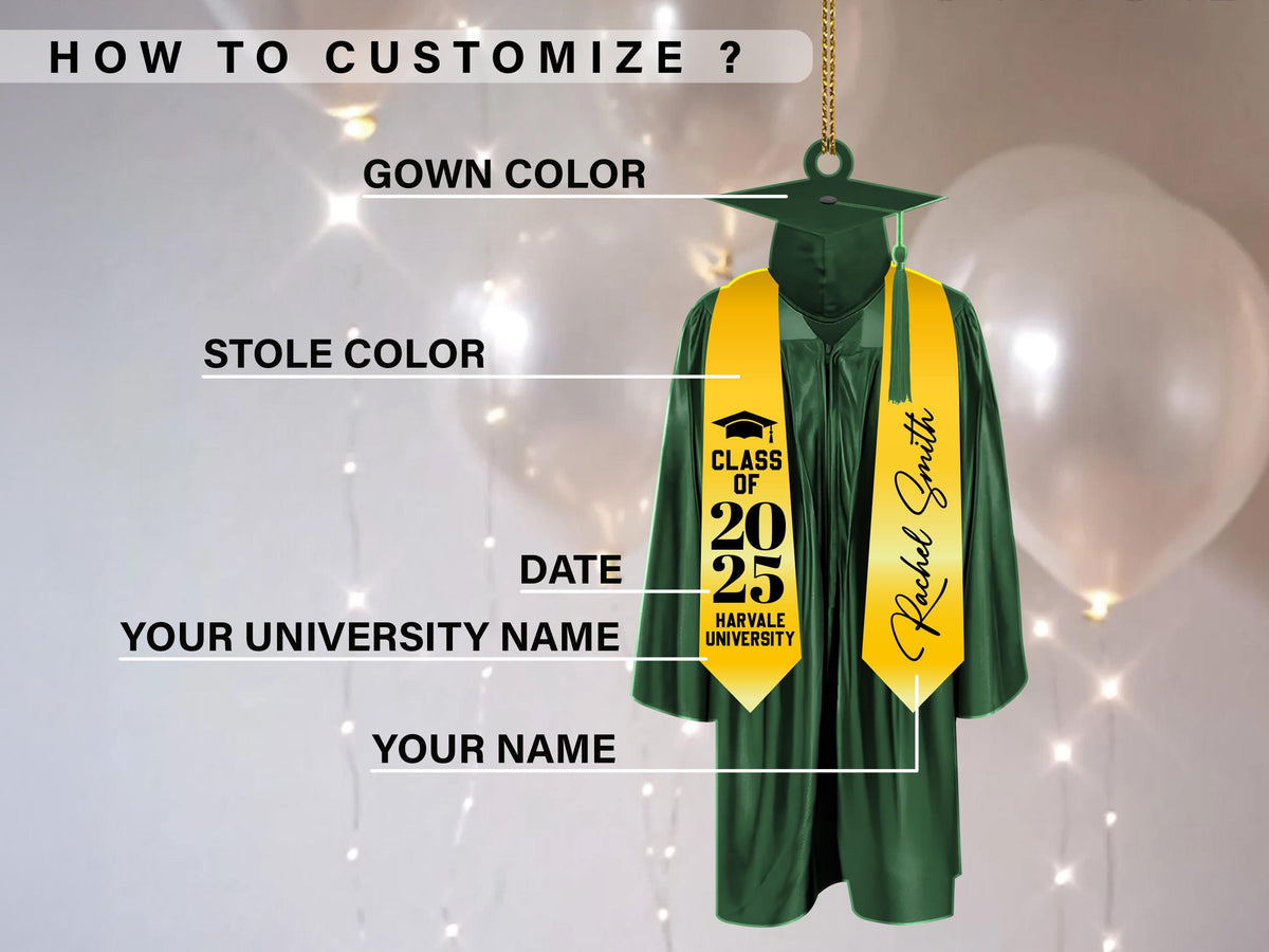 Class Of 2026 Graduation Ornament, Personalized Cap & Gown Keepsake with Name, College, Custom High School Graduation Gift, New Graduate